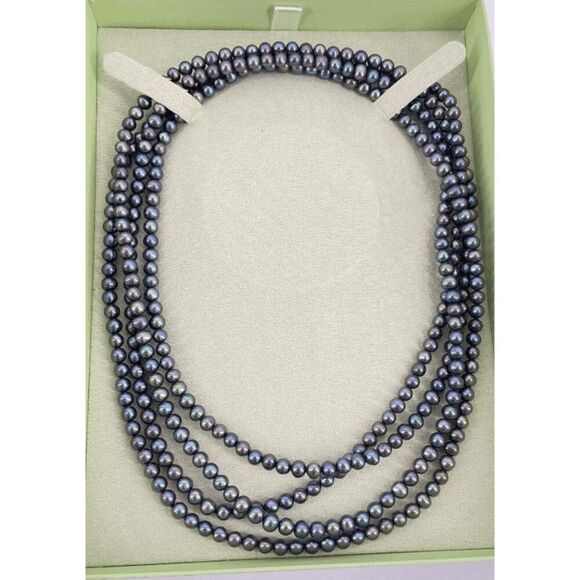 Ross & Simons 7-8mm Black Cultured Pearl Endless Necklace. 80" - Picture 2 of 3